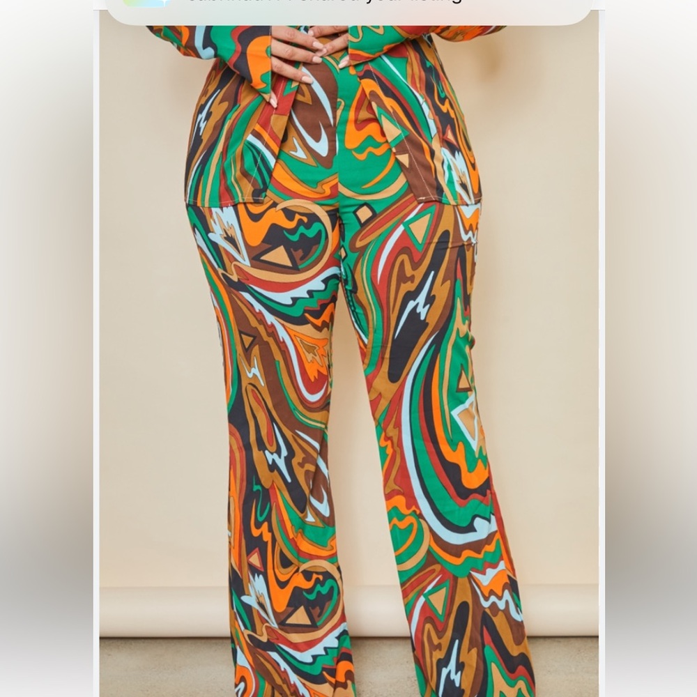 PrettyLittleThing Green and Orange Flare pants
